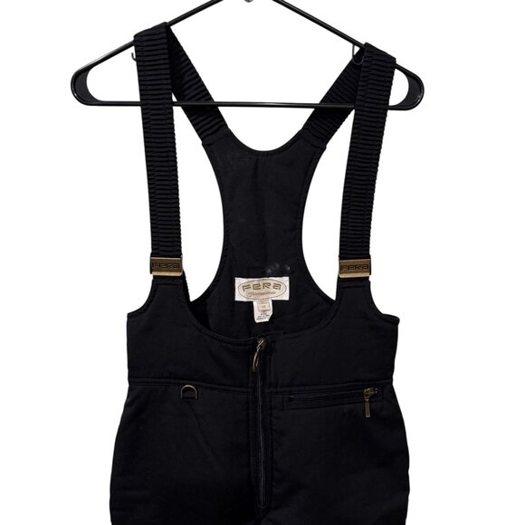 Vintage Fera Womens Black Insulated Ski Bib Overalls Adjustable Straps size 10 - Picture 2 of 4